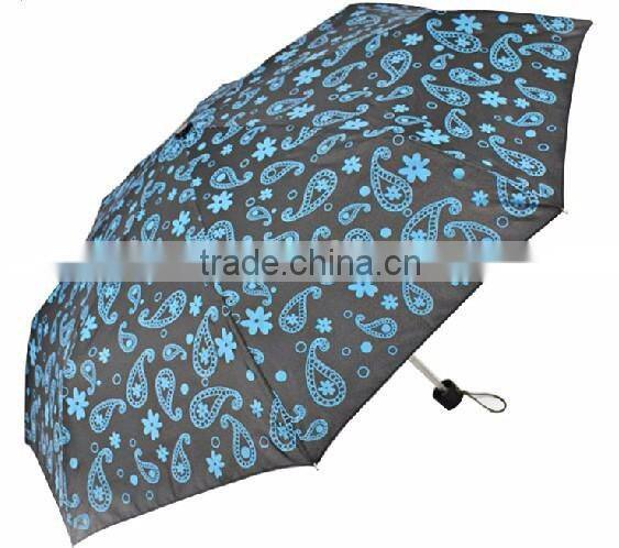 Aluminium shaft 3 folding panels print full color logo umbrellas