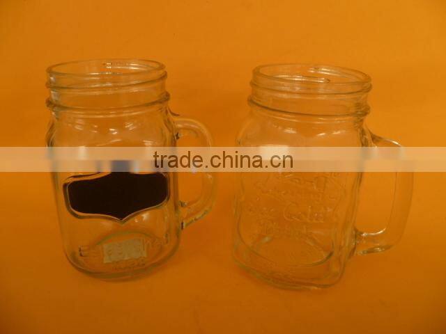 glass mason jar with handle and straw