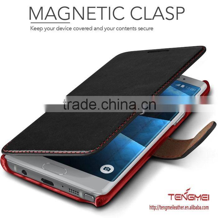 Black color high end leather case for Galaxy note 7, for Samsung Galaxy Note 7 case factory manufacture