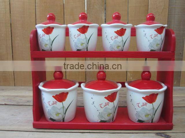 Ceramic Kitchen Serving Dish Tray with Wood Frame