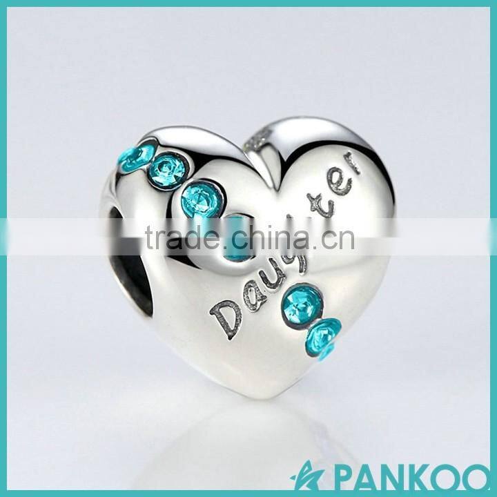 New Blue Crystals 925 Sterling Silver Daughter Heart Charms for Bracelet Jewelry Making Family Gift