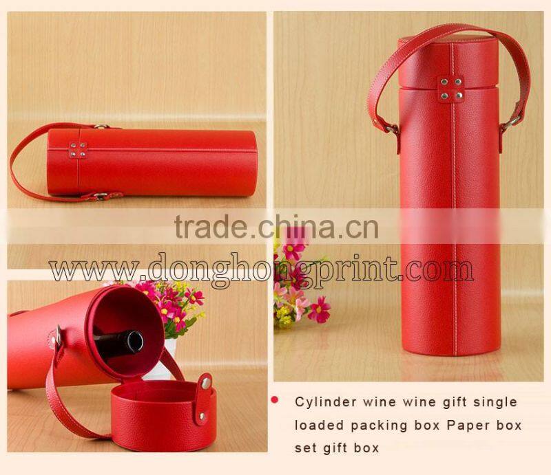 Clear window round tube whisky leather packaging box with handle