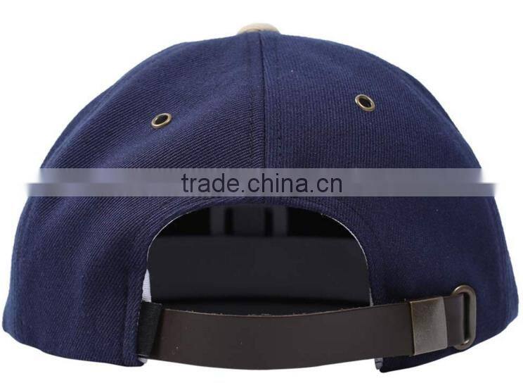 Guangzhou Daijun OEM New Design High Quality Metal Eyelets Custom Embroidered logo Snapback Men Blue Wool Cap