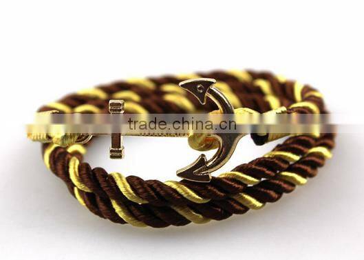 Leather Rope Stainless Steel Gold Anchor Bracelet/Hook Bracelet Anchor Wholesale