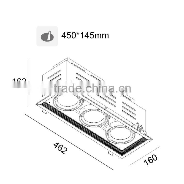 CITIZEN COB GRILIE 3 Head Led Rectangular Downlight TEC002HGR45W