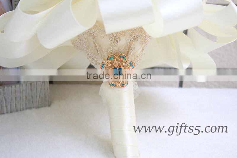 Handmade silk flower bouquets Vintage Inspired Alternative Large Satin Roses Wedding Bridal Bouquet