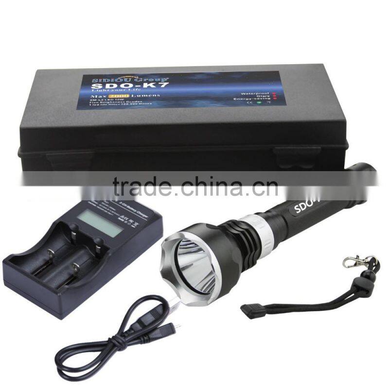 2000LM Super Bright XM-L L2 LED Waterproof Underwater Diving Flashlight Torch+2*18650 3000mAh Rechargeable Battery+Charger
