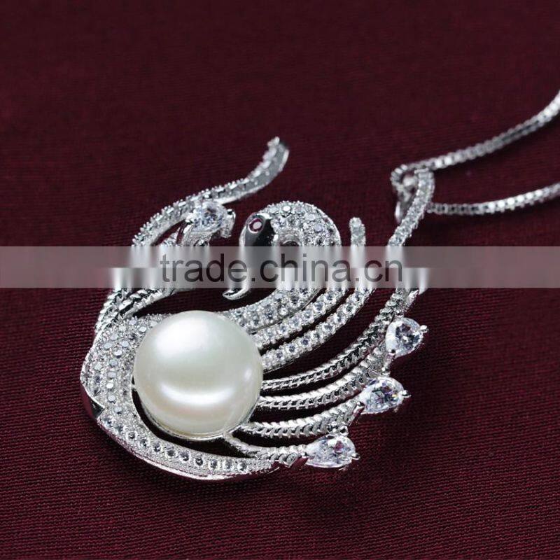 10-11mm elegant beautiful swan shaped real freshwater pearl pendant with silver
