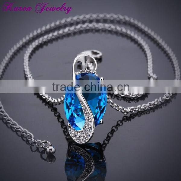 Big Sapphire Blue Crystal Platinum Plated Pendant Necklace Statement Necklace Women Fashion Necklaces for Women 2014
