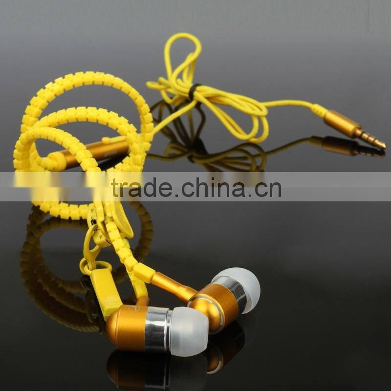 zipper stype glow in the dark metal earphone with microphone