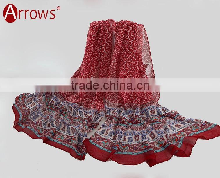 Large Fashion Girls Women Shawls and Stoles Scarf Wraps 100% Cotton Voile Hyacinthus Orientalis Pattern with Tassels Design