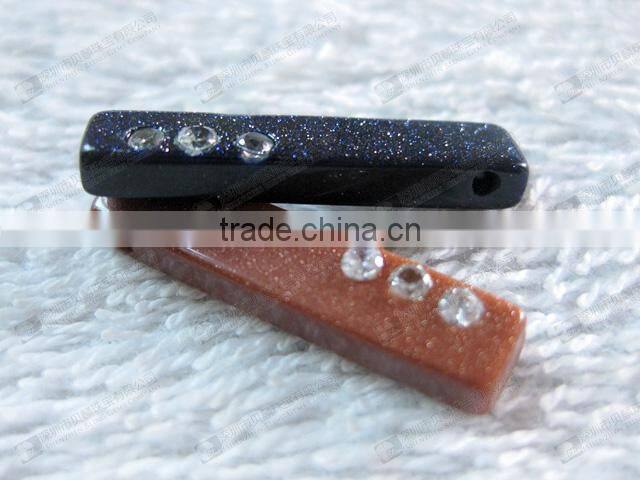 Gemstone rectangle shaped pendant(Brown sandstone with CZ)