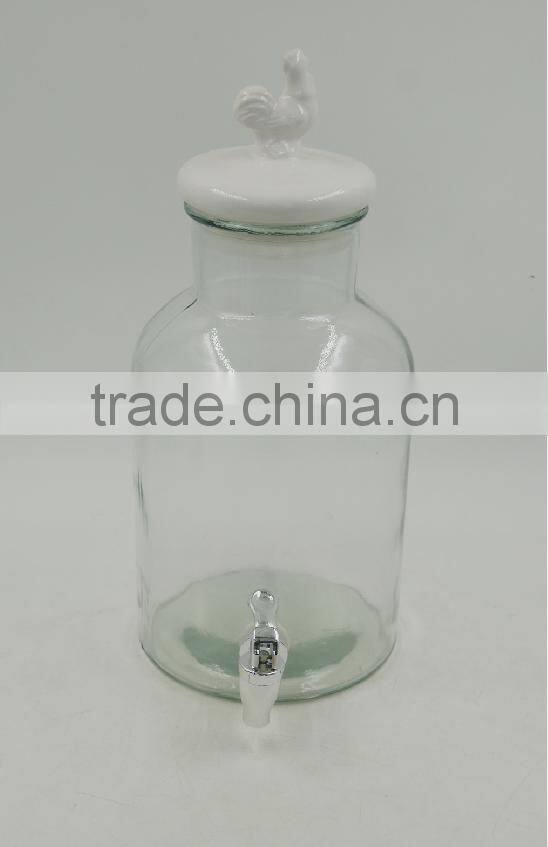 6L Clear Glass Beverage Dispenser Jar with cock ceramic lid and tap