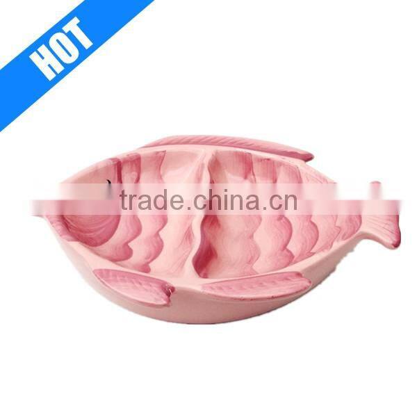 Pink Fish Shape Double Cat Ceramic Pet Bowl Feeder