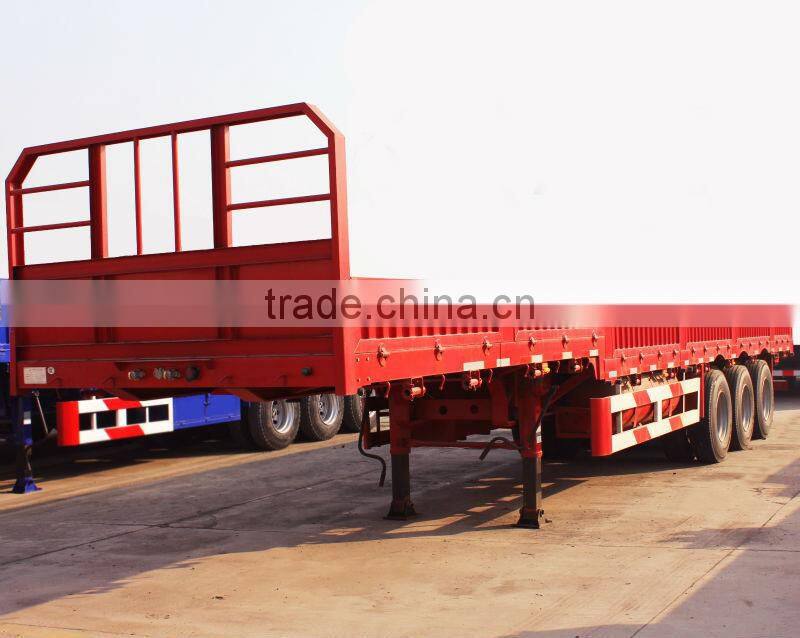 Heavy duty tri axle flatbed side wall open cargo semi truck trailer for sale draw bar trailer