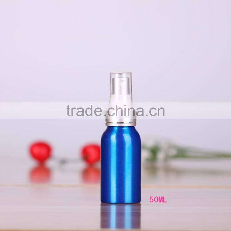 Wholesale 30-500ml blue aluminum perfume bottles,aluminum mist spray bottle with cap for cosmetic packaging