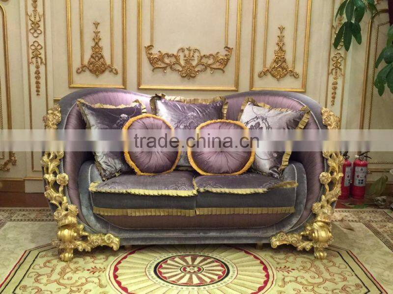 European Romantic and Sweet Style Royal Sofa Set, Wooden Flower Carved Living Room Sectional Sofa Set