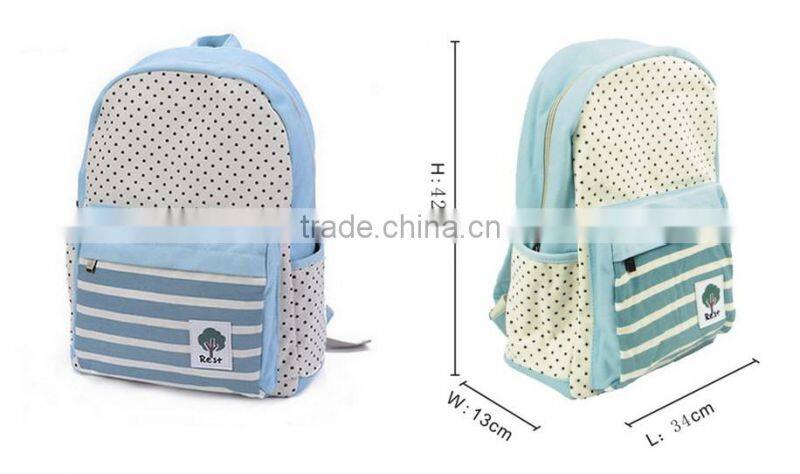 Canvas Polka Dots and Stripes School Bag School Backpack For Campus Hiking Travel Book Bag