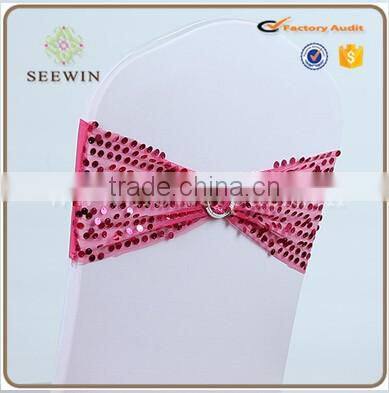 Cheap Banquet sequin chair band and ruffle chair sash for wedding