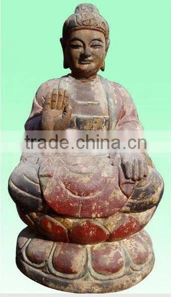 oriental indian style wooden carved buddism statue Sakyamuni statue