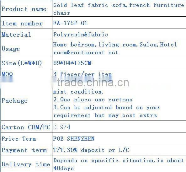 Gold leaf fabric sofa,french furniture chair