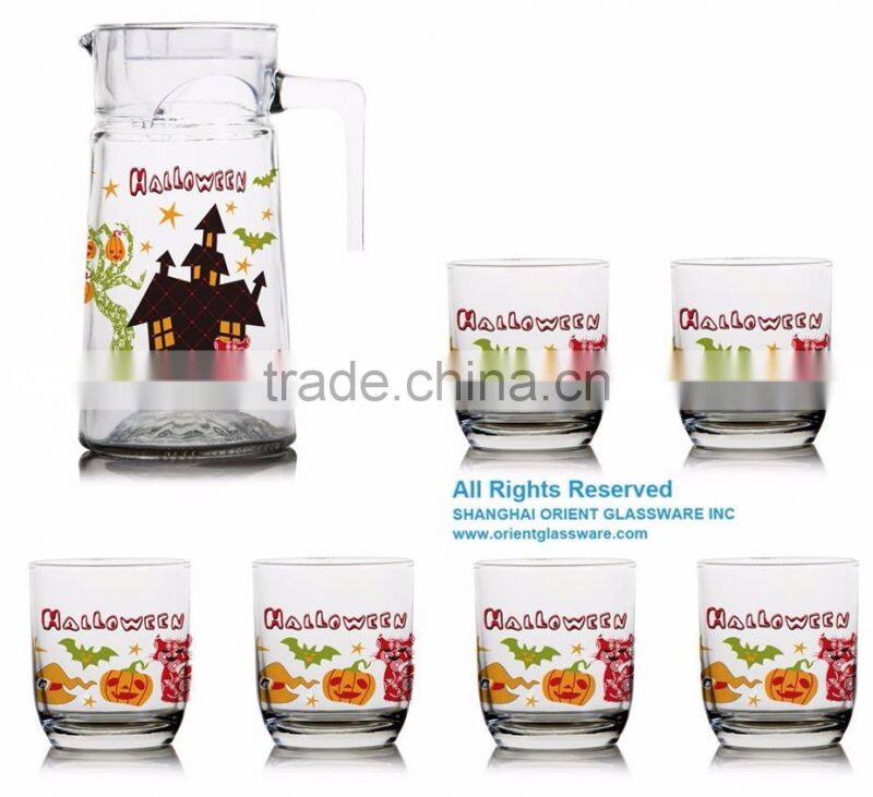 1200ml halloween christmas fruit color printing jug and 6pcs cups set