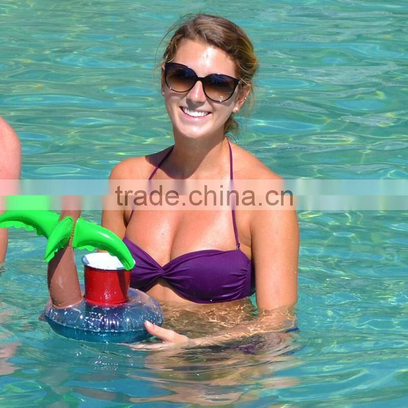 2017 hot selling inflatable toys palm tree flamingo pool floating drink holder ourdoor swimming pool party toys cup holders