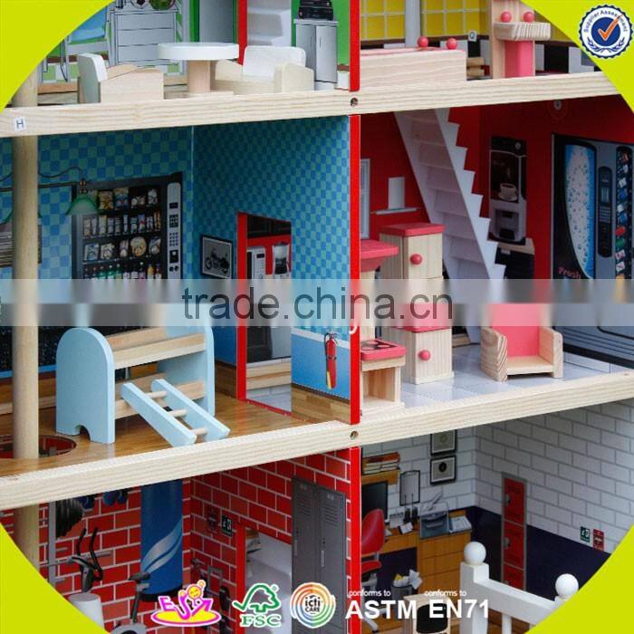 2017 new design pretend toy kids wooden model doll house W06A138