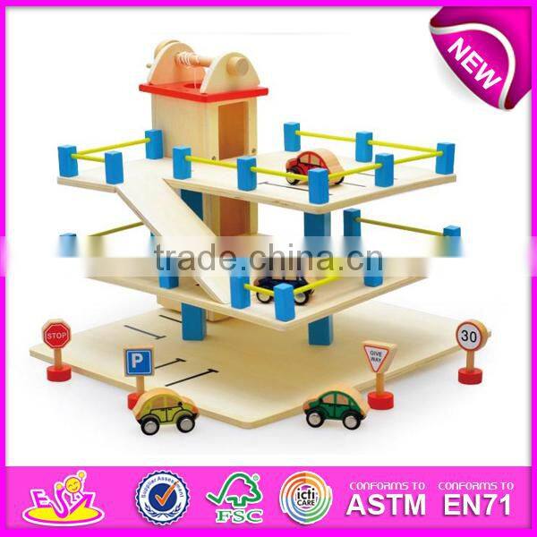 2016 new products interesting wooden toy car garage for toddlers W04B045