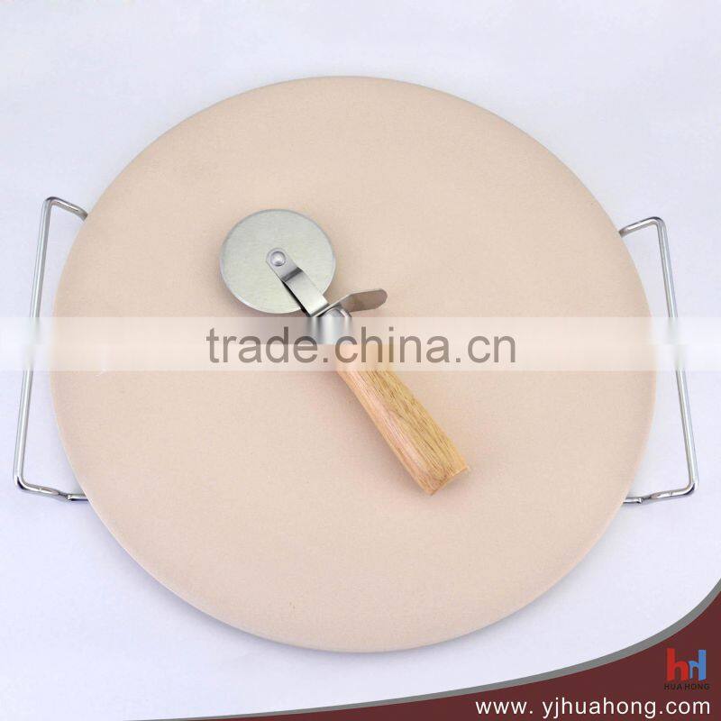 Pizza stone set with pizza stone,pizza cutter and serving rack