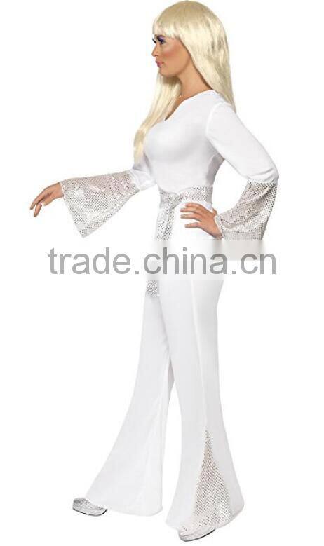 Wholesale Custom Women's halloween white top pants and belt 70's Disco Lady Costumes Adults
