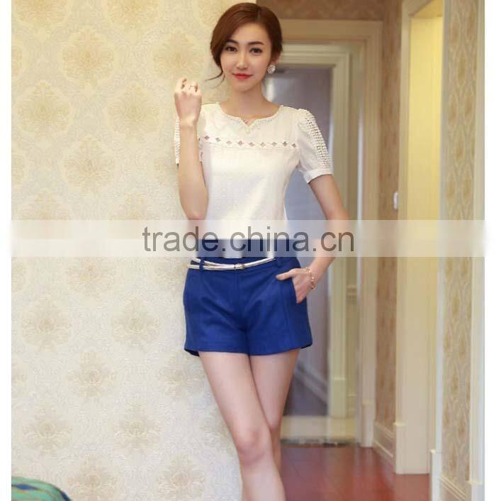 2015 Lady Women Clothing Short Sleeve Shirt O Neck Doll Chiffon Lace Blouse Tops Plus Size XXL