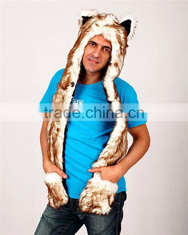 Long eared plush animal head russian style fur winter hat