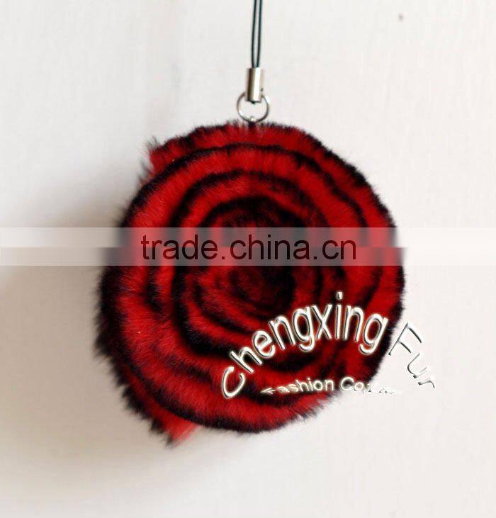 CX-P-22 Wholesale Fashion Chain Rex Fur Flower Mobile Phone Charm