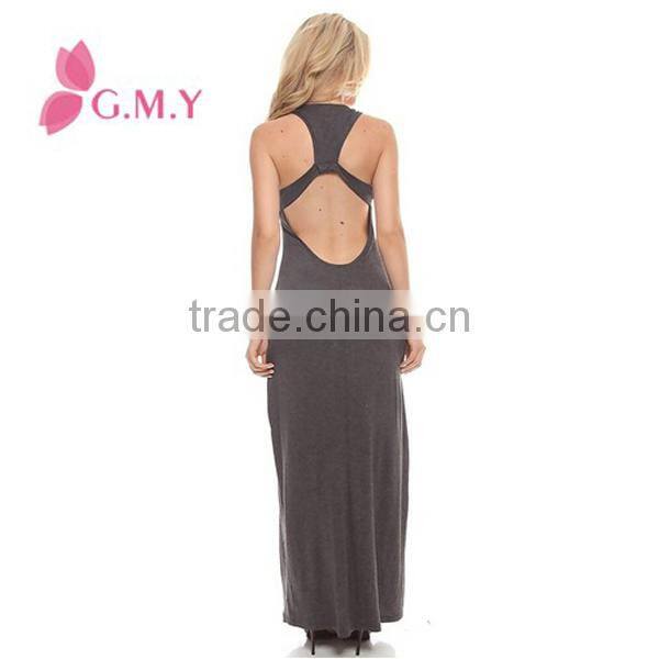 Women scoop neck racer back sleeveless casual dress strechy long maxi dress