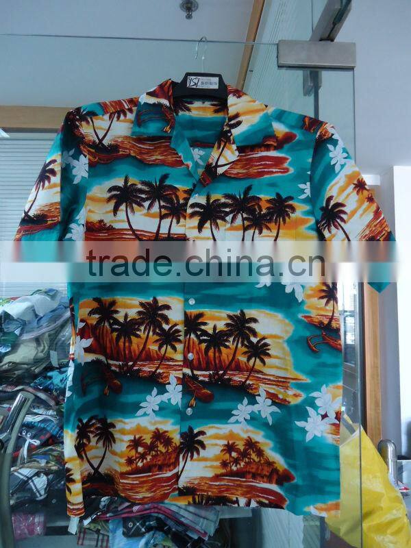 MENS RED/YELLOW 100% COTTON COCONUT TREE PRINTED HAWAIIAN SHIRT SUMMER SHORT SLEEVE SHIRT