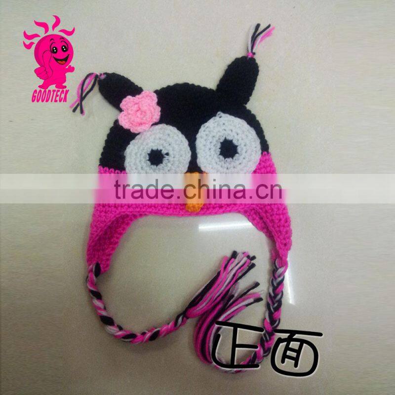 Hot sale 2015 Owl baby black and orange wool hats, green eyes Color matching hats