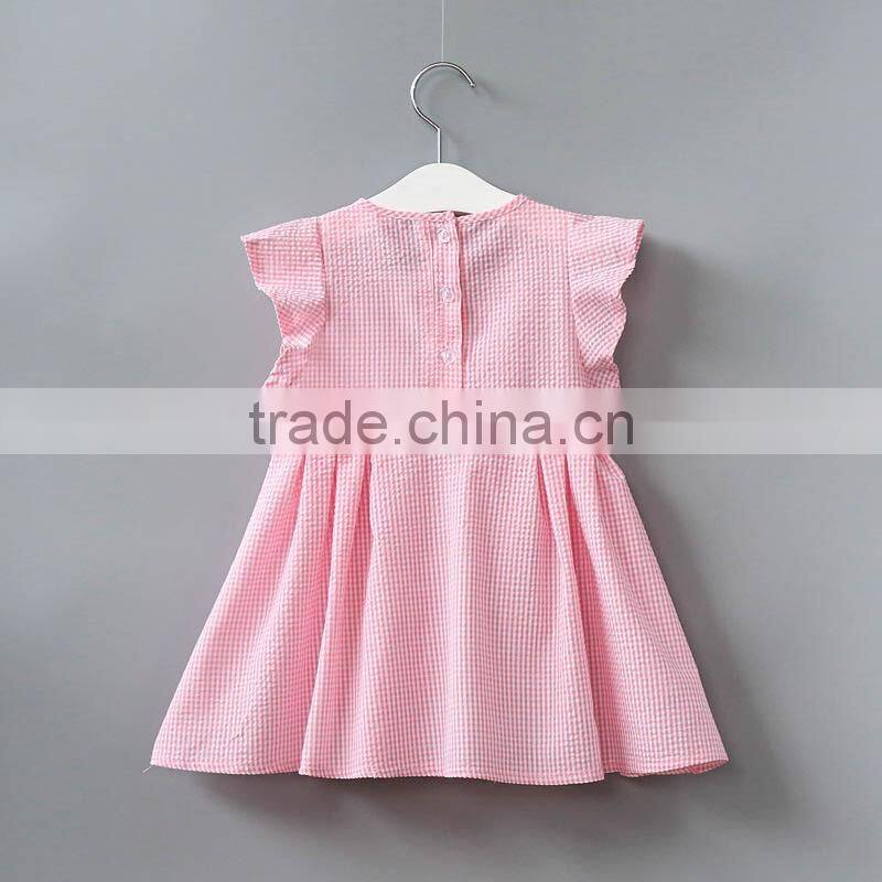 Girls Princess Dress Wholesale Baby Lovely Pink Seersucker Clothing Wear Girl Ruffle Party Dresses