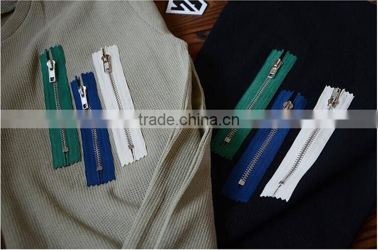 Pure color T-shirt men's short sleeve round collar short sleeves zipper decoration