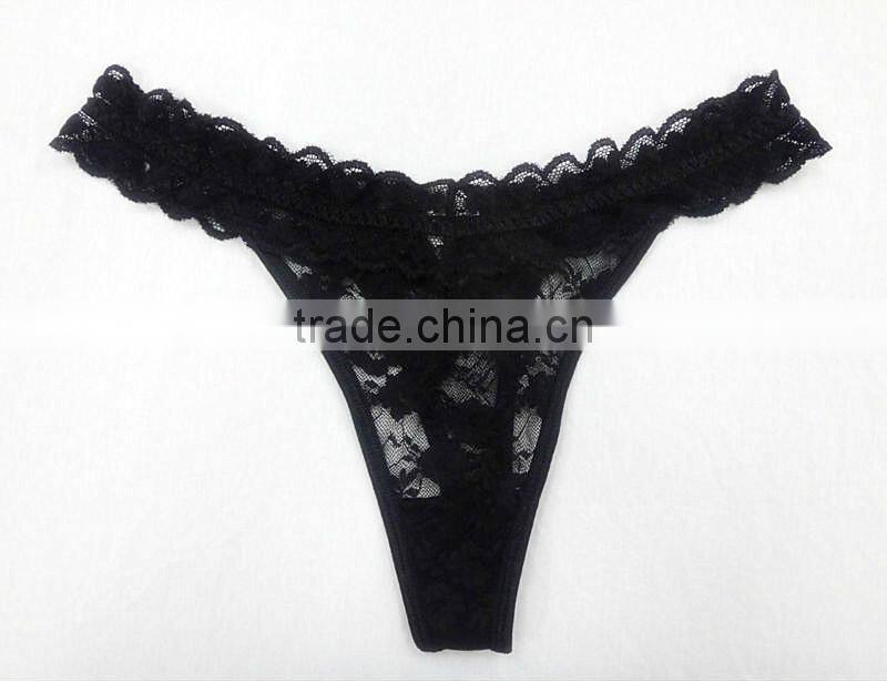 2014 Stylish hot sale transparent sexy lady black embroidery panty
