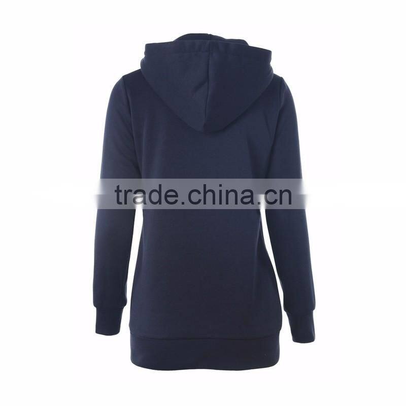 2017 Ladies Slim Fit Navy Longline Zip Up Pocket Hoodie Supplier