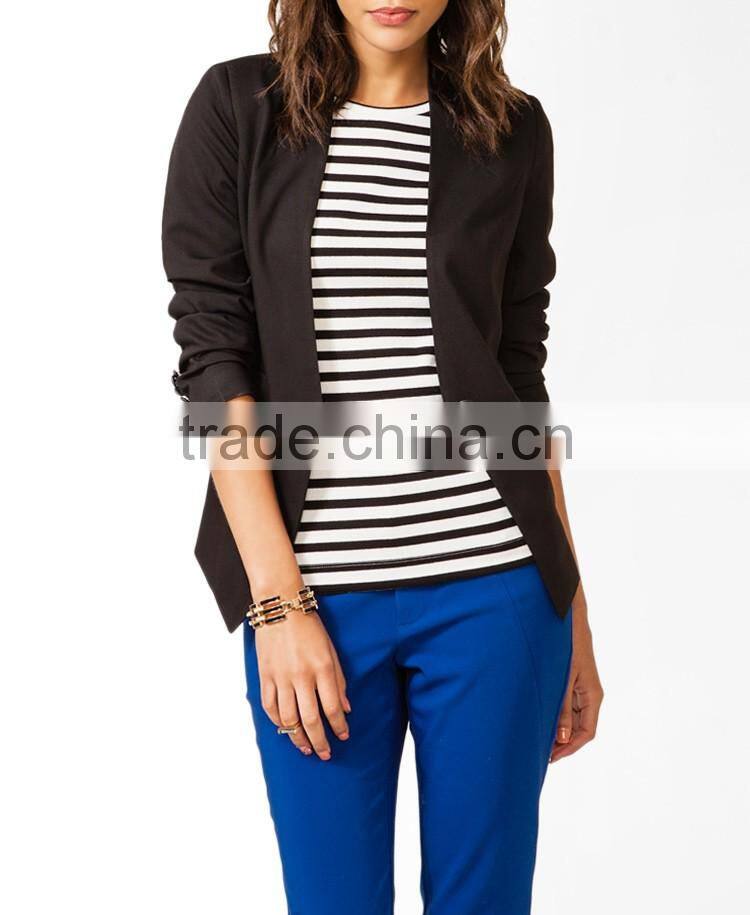 Collarless Faux Leather Blazer