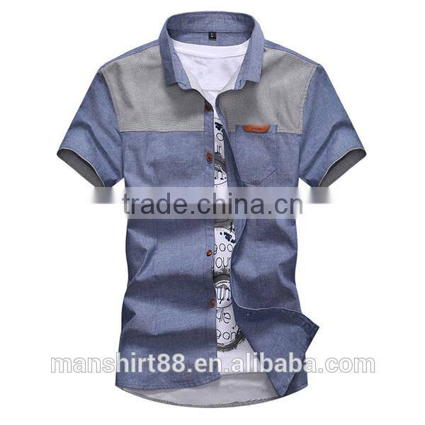 men's contrast front yoke and backpart slim fit chambry casual shirt