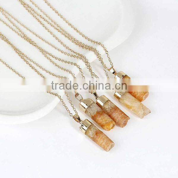 New Fashion Quartz Crystal Druzy /Drusy Necklace Link Cable Chain Gold Plated Cylinder Orange Pendant 62cm - 61cm long