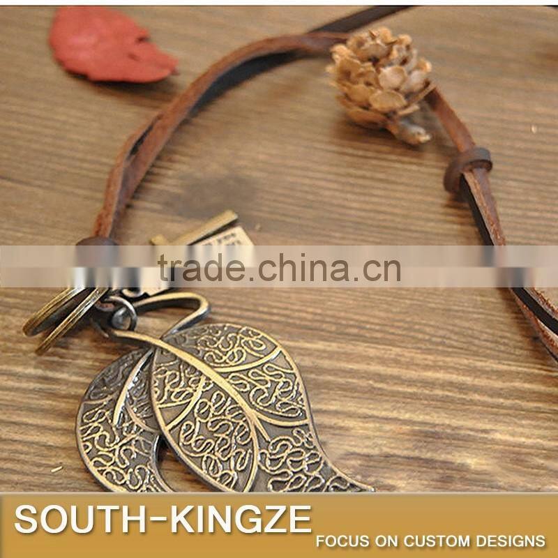 Guiene Leather Bronze Leaf Pendant