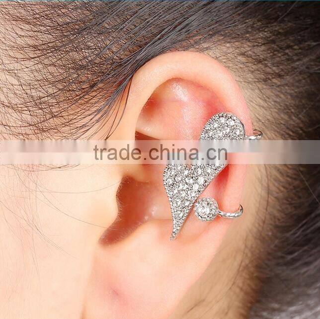 Punk Rhinestone Crystal Heart Silver Earrings Cuff Metal Ear Wrap