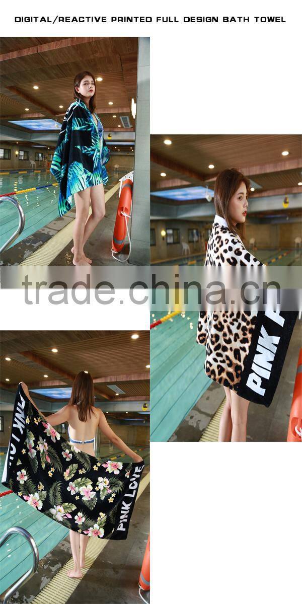 microfiber custom design leisure towel,100% cotton reactive printed beach towel , reactive printing wholesale bath towels