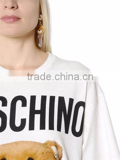 100% cotton Round neck t-shirt for women with bear print pattern