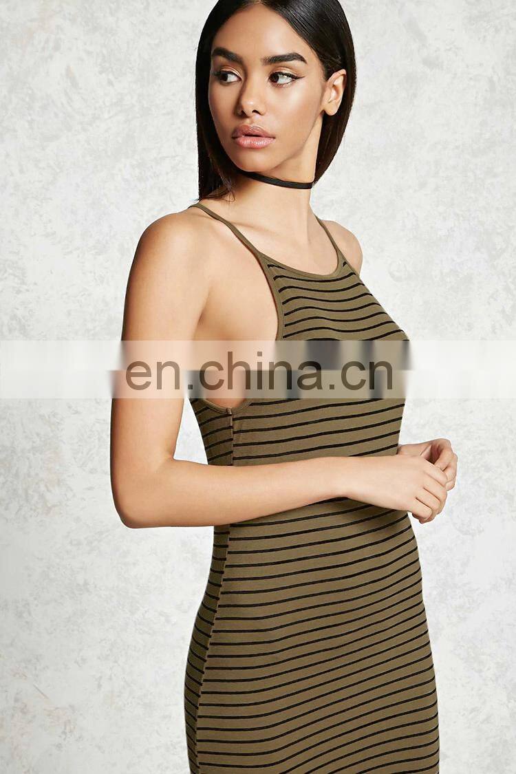 Fashion Rayon Striped Bodycon Midi Dress 2017