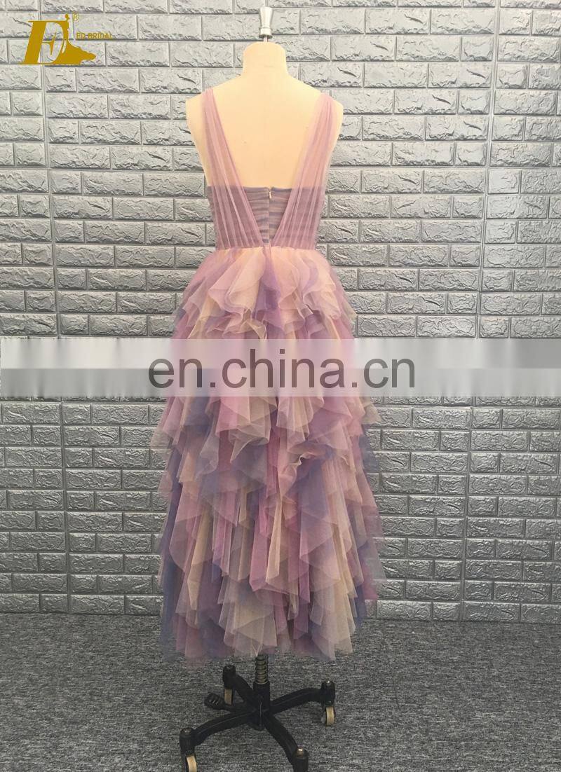 Real Pictures Colorful Tulle Ruffle Bridesmaid Dress 2017